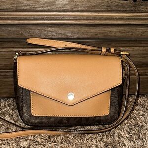 Tan and Brown Michael Kors Adjustable Crossbody Bag